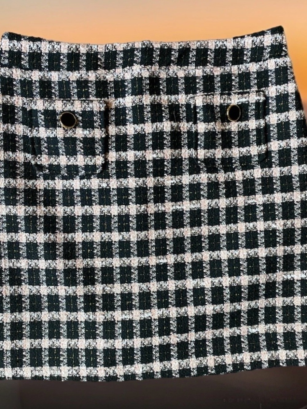 Paris-Inspired Bouclé Mini Skirt • Pink & Black Plaid • US 6